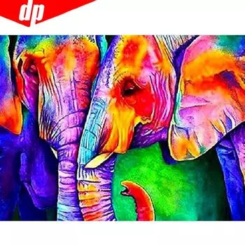 Алмазная картина Красочный слон Полный дрель Круглая алмазная вышивка Картина 20X30CM
