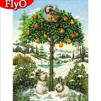 Алмазная картина кролик полная дрель подарок ручной работы 5D DIY Алмазная вышивка животное искусство горный хрусталь зимний рождественский декор Full Round (20X30CM)