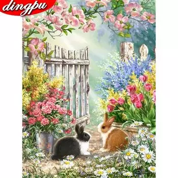 Алмазная картина Кролик Вышивка крестиком Алмазная мозаика Пейзаж Полный квадрат Алмазная вышивка 20X30CM