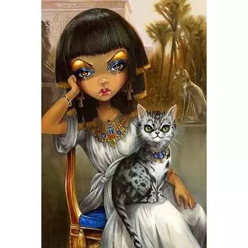 Алмазная картина, круглая дрель, мозаика, наклеенный полный холст, вышивка крестиком, рукоделие, девочка и кошка 20X30CM