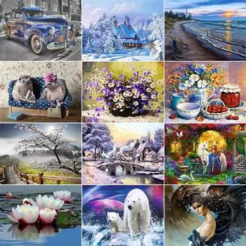 Алмазная картина, круглая/квадратная, новые цветы, мозаика, вышивка, пейзаж, животные, дрель, картина, украшение дома Full Round 20X30CM красный