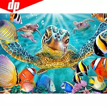 Алмазная картина Круглые камни Черепаха Алмазная вышивка Полный дисплей Животные Хобби и ремесло 20X30