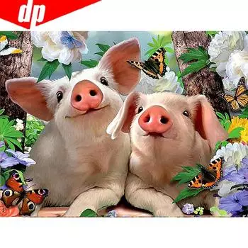 Алмазная картина Круглые камни Животные Алмазная мозаика Продажа Свинья Алмазная вышивка 20X30