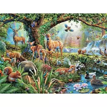 Алмазная картина, круглые стразы, Алмазная вышивка, вышивка крестиком, мозаика, животные в лесном узоре 20X30CM