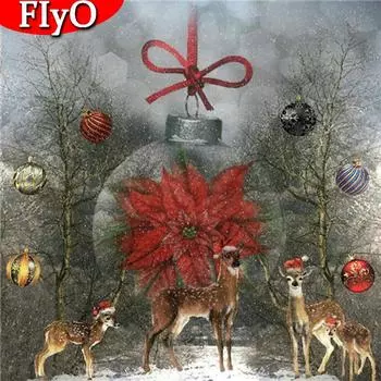 Алмазная картина, квадратная, круглая, Рождественский олень, Алмазная вышивка, животное, стразы, картина, украшение дома Full Round 30x30CM