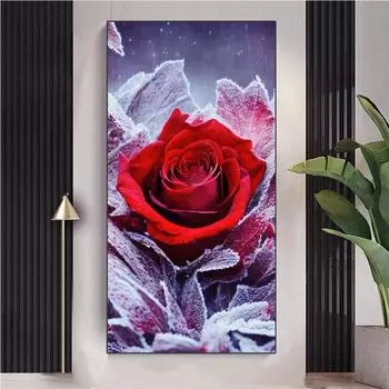 Алмазная картина ледяной кристалл Красная роза Алмазная вышивка цветы картина из страз ручная работа художественная мозаика Настенный декор Full Round 20x40CM