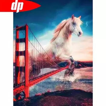 Алмазная картина Лошадь 5D DIY Полный круглый алмаз Животное Вышивка Кристалл Алмазный домашний декор 20X30CM