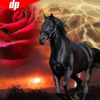 Алмазная картина Лошадь и цветок Полный круглый Алмазная вышивка Животное Мозаика Крест 30x30CM