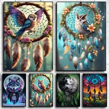Алмазная картина Ловец снов Бабочка Волк Сова Пейзаж Вышивка Роза Цветок Животное Искусство Подарочные наборы для вышивания Полный комплект для вышивки square 40x30cm белый