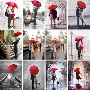 Алмазная картина «Любители зонтиков» 5D Diy Алмазная вышивка Полная круглая дрель Алмазная мозаика Пара Домашний декор Full Round 20x25CM