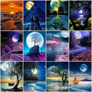 Алмазная картина Луна Полная вышивка квадратная алмазная вышивка дерево бисерная мозаика морской пейзаж 5D DIY Искусство Декор стены Full Round 20x30CM