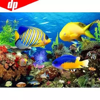 Алмазная картина Морское дно Рыба Горный хрусталь Мозаика Алмазная вышивка Крестом 20X30CM