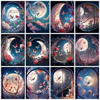 Алмазная картина мозаика лунный пейзаж домашний декор вышивка крестом роза бабочка птица 5d сделай сам стикер на стену Full Round 20x30CM