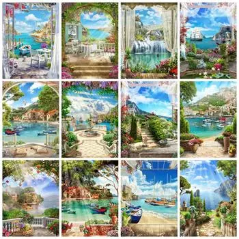 Алмазная картина мозаика морской горный пейзаж полная квадратная круглая вышивка оконный пейзаж украшение дома Full Round 20x30CM