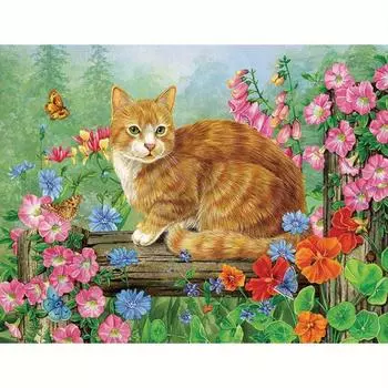 Алмазная картина, мозаика, животное, кошка, художественная роспись, полный круглый алмазный цветок, ремесленный комплект, домашний декор 30x40 см/12x16 дюймов 30x40cm NO Frame