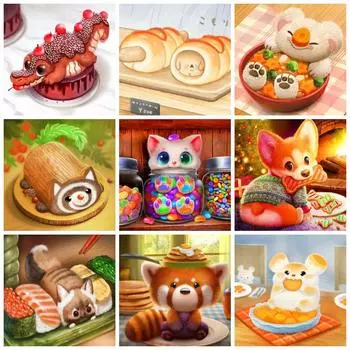 Алмазная картина мультфильм кошка животные домашний декор вышивка мозаика торт сахарная лиса енот хрустальная наклейка на стену Full Round 20x20CM