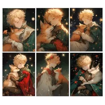 Алмазная картина мультфильм мальчик лиса Diy полная квадратная круглая дрель горный хрусталь вышивка новая коллекция 2023 животные мозаика наборы для вышивки крестом JX0009 Square drill 30x40cm белый