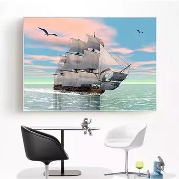 Алмазная картина Мультфильм Пейзаж Парусник Вышивка крестиком Алмазная мозаика Алмазная вышивка 20X30CM