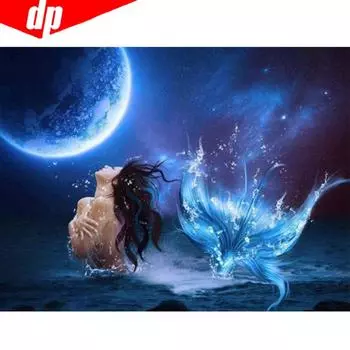 Алмазная картина Мультфильм Полный Укроп Круглый Горный Хрусталь Русалка Алмазная Вышивка 20X30CM