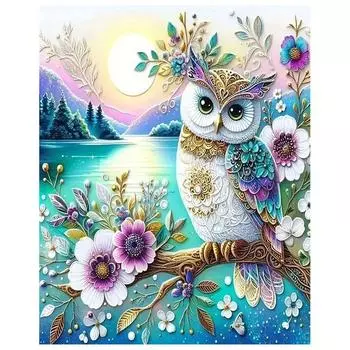 Алмазная картина мультяшное животное сова полная квадратная/круглая мозаика радужный цветок 5D DIY картины для интерьера Full Round 20x30CM