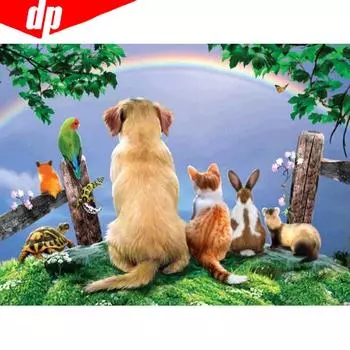 Алмазная картина Наблюдение за животными Радужная мозаика со стразами Алмазная вышивка 20X30CM