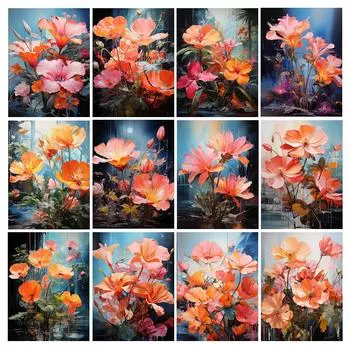 Алмазная картина, новая коллекция 2024, абстрактный красный цветок, сделай сам, полная квадратная круглая дрель, стразы, вышивка, цветная цветочная мозаика, наборы для вышивки крестом Square drill 30x40cm