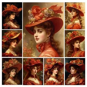 Алмазная картина, новая коллекция 2024, благородная и элегантная женщина, сделай сам, полная квадратная круглая дрель, стразы, вышивка, шляпа, наборы для вышивки крестом, мозаика для девочек Square drill 30x40cm