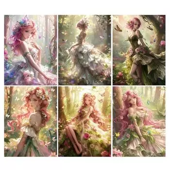 Алмазная картина, новая коллекция 2024, цветочная фея, эльф, сделай сам, полная квадратная круглая дрель, стразы, вышивка, мультяшная девушка, мозаика, наборы для вышивки крестом Square drill 30x40cm