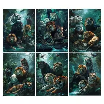 Алмазная картина, новая коллекция 2024, дикие животные, сделай сам, полная вышивка стразами, тигр и лев, мозаика, наборы для вышивки крестом, Настенный декор Square drill 30x40cm