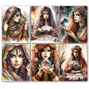 Алмазная картина, новая коллекция 2024, фэнтези, индийская женщина, сделай сам, полная квадратная круглая дрель, стразы, вышивка, девушка, покер, мозаика, наборы для вышивки крестом Square drill 30x40cm