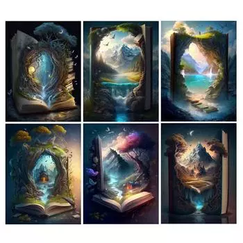 Алмазная картина, новая коллекция 2024, фэнтезийная книга, пейзаж, сделай сам, полная квадратная круглая дрель, стразы, вышивка, пейзаж, мозаика, наборы для вышивки крестом Square drill 30x40cm