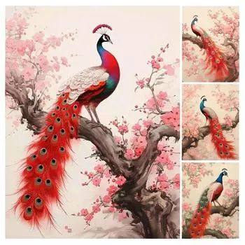 Алмазная картина, новая коллекция 2024, красные павлины, сделай сам, полная квадратная круглая дрель, стразы, вышивка, животные, мозаика, наборы для вышивки крестом Square drill 30x40cm