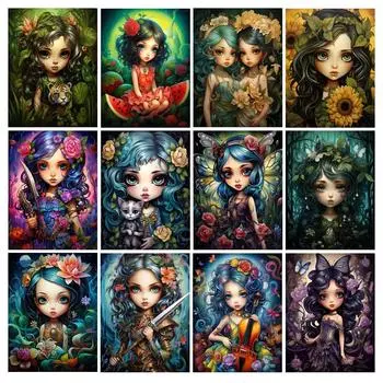 Алмазная картина, новая коллекция 2024, мультяшная девушка, сделай сам, квадратная круглая дрель, стразы, вышивка, маленькая фея, мозаика, наборы для вышивки крестом Square drill 30x40cm