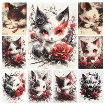 Алмазная картина, новая коллекция 2024, мультяшные животные, лисы и тигры, сделай сам, полная квадратная круглая дрель, наборы для вышивки крестом, мозаика со стразами Square drill 30x40cm
