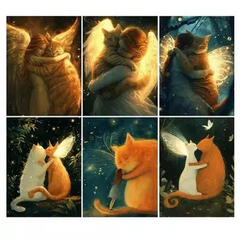 Алмазная картина, новая коллекция 2024, мультяшный кот, ангел, сделай сам, полная квадратная круглая дрель, стразы, вышивка, животные, мозаика, наборы для вышивки крестом Square drill 30x40cm