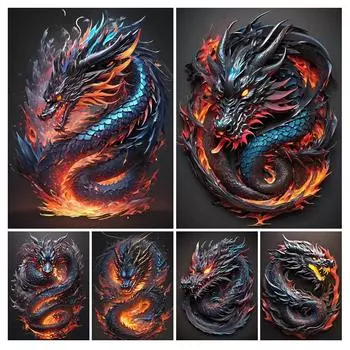 Алмазная картина, новая коллекция 2024, Огненный дракон, сделай сам, полная квадратная круглая дрель, стразы, вышивка, животные, мозаика, наборы для вышивки крестом Square drill 30x40cm