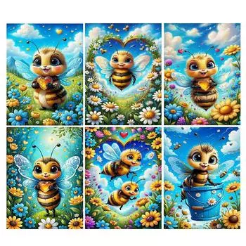 Алмазная картина, новая коллекция 2024, пчелиный цветок, сделай сам, полная квадратная круглая дрель, стразы, вышивка, цветная цветочная мозаика, наборы для вышивки крестом Square drill 30x40cm