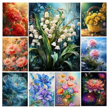 Алмазная картина, новая коллекция 2024, свежий цветок, сделай сам, полная квадратная круглая дрель, стразы, цветная вышивка, цветочная мозаика, пион, роза, наборы для вышивки крестом Square drill 30x40cm