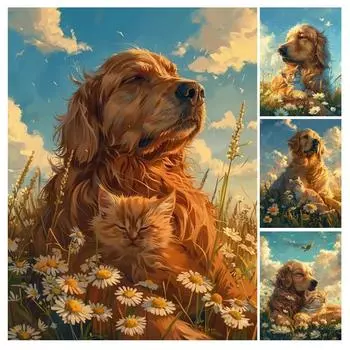 Алмазная картина, новая коллекция 2024, желтая дикая собака, сделай сам, полная квадратная круглая дрель, стразы, вышивка, животные, мозаика, наборы для вышивки крестом Square drill 30x40cm