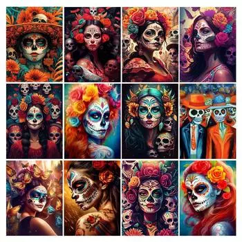 Алмазная картина, новая коллекция 2024, женский цветок, череп, сделай сам, полная квадратная круглая дрель, стразы, вышивка, мозаика для девочек, наборы для вышивки крестом Square drill 30x40cm