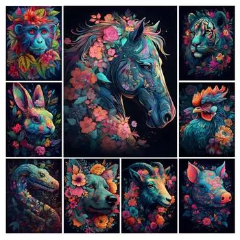 Алмазная картина, новая коллекция 2024, животные, цветы, сделай сам, полная вышивка стразами, лошадь, тигр, собака, мозаика, наборы для вышивки крестом, Настенный декор Square drill 30x40cm