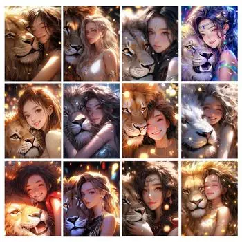 Алмазная картина, новая коллекция, аниме «Лев и девушка», «сделай сам», полная дрель со стразами, мозаика, вышивка, мультяшная картина, подарок для детей Square drill 30x40cm