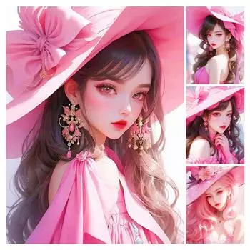 Алмазная картина Новая коллекция Розовая шляпа Девушка Diy Полный квадратный круглый дрель Стразы Вышивка Мечта Женщина Мозаика Наборы для вышивки крестом Настенный декор Square drill 30x40cm