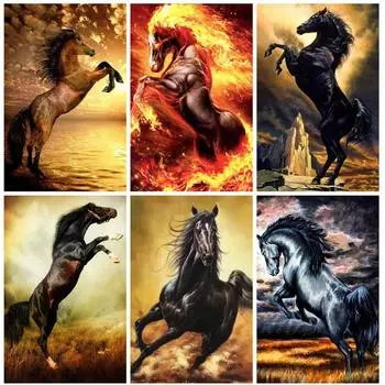 Алмазная картина, новая лошадь, изображения стразов, 5D DIY, Алмазная вышивка, полный набор для рукоделия с изображением животных Full Round 20x30CM
