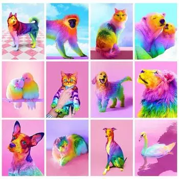 Алмазная картина, новое животное, лев, 5D DIY, Алмазная вышивка, вышивка крестом, попугай, собака, стразы, мозаичный декор для дома Full Round 20X30CM красный