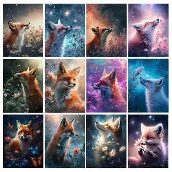 Алмазная картина Новые поступления 2024 Животные Лиса Цветы Diy Полный квадратный круглый дрель Горный хрусталь Вышивка Цветочная мозаика Наборы для вышивки крестом Настенный декор Square drill 30x40cm