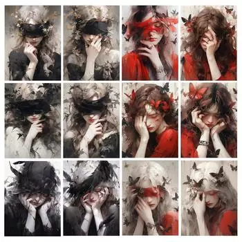 Алмазная картина Новые поступления Фэнтези Женщина Бабочка Diy Полный квадратный круглый дрель Горный хрусталь Вышивка Продажа Девушка Мозаика Наборы для вышивки крестом AA4688 Square drill 30x40cm белый