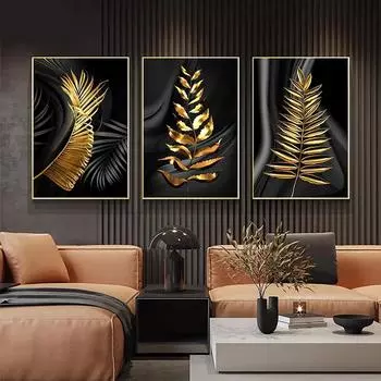 Алмазная картина Новые поступления Роскошные черные золотые листья растений Diy Полный квадратный круглый дрель Стразы Вышивка Мозаика Наборы для вышивки крестом Подарок AA4737 Square drill 30x40cm белый