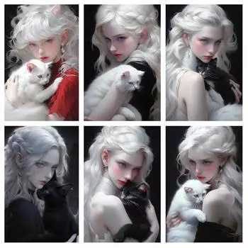 Алмазная картина, новые поступления, женщина, кошка, собака, Diy, полная квадратная круглая дрель, красота, вышивка стразами, мозаика с животными, наборы для вышивки крестиком, подарок JX0006 Square drill 30x40cm белый