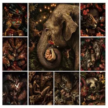 Алмазная картина Новые поступления Животное Ребенок Diy Полный горный хрусталь Вышивка Жираф Лошадь Леопард Слон Тигр Мозаика Наборы для вышивки крестом FG1774 Square drill 30x40cm белый